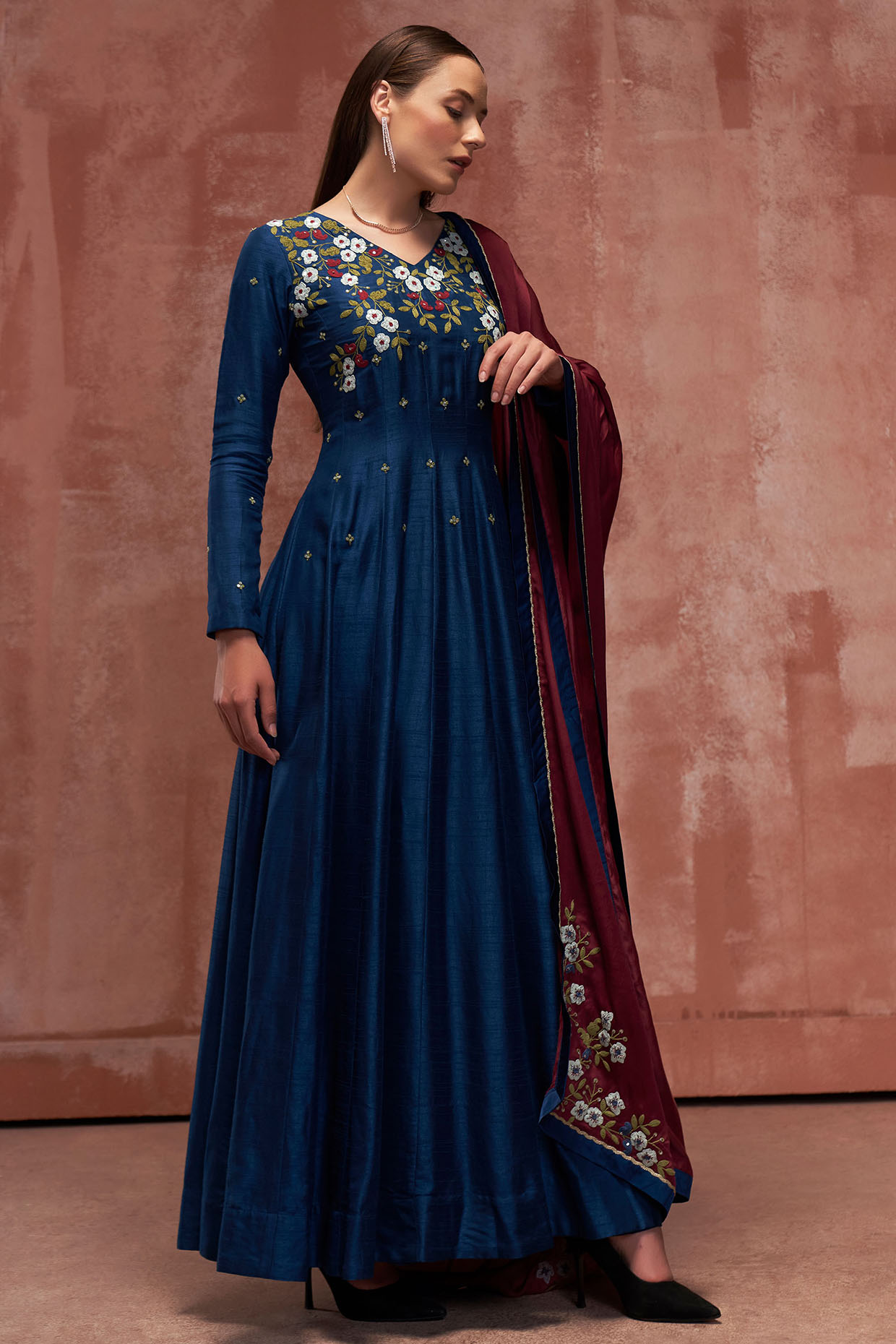 Blue Printed Heavy Killer Silk Anarkali Suit | Latest Kurti Designs